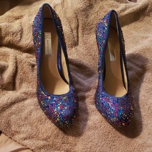 Blue rhinestone pump